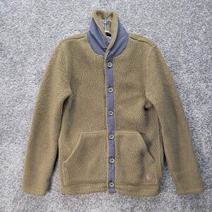 Without Walls Sherpa Fleece Jacket Olive Green Button Front Shawl Collar Small